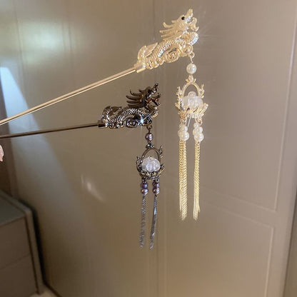 Dragon Faux Pearl Fringed Hair Stick