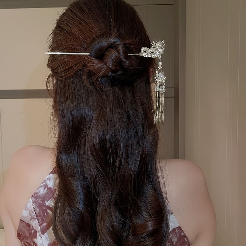 Dragon Faux Pearl Fringed Hair Stick