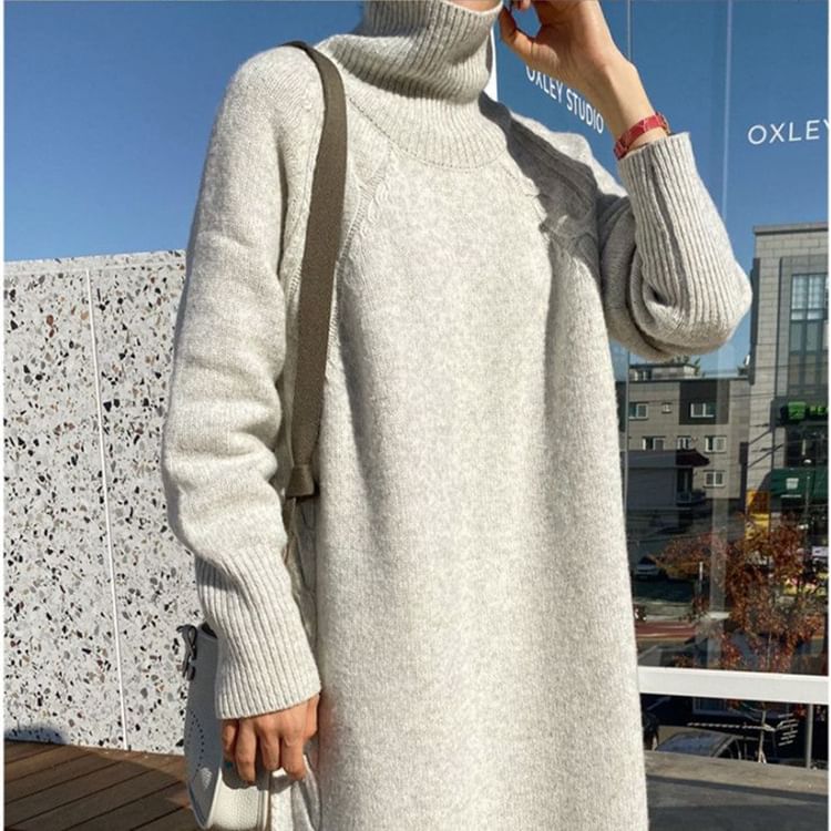 Long-Sleeve Turtleneck Knit Maxi Dress