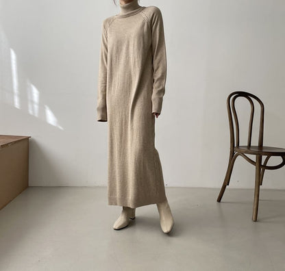 Long-Sleeve Turtleneck Knit Maxi Dress