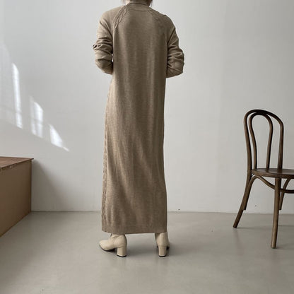 Long-Sleeve Turtleneck Knit Maxi Dress