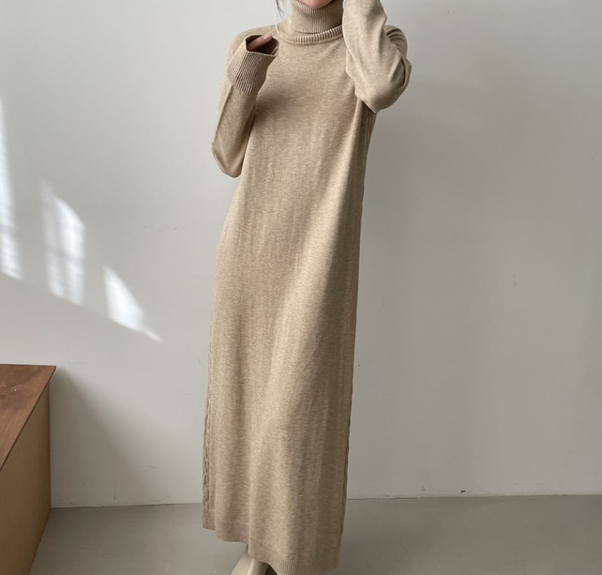 Long-Sleeve Turtleneck Knit Maxi Dress