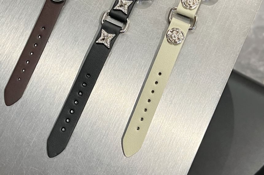 Star Alloy Studded Faux Leather Apple Watch Band