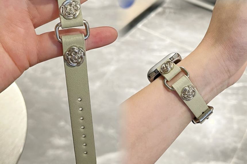 Star Alloy Studded Faux Leather Apple Watch Band