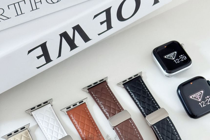 Quilted Faux Leather Magnetic Apple Watch Band