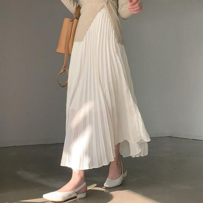Elastic Waist Accordion Pleated Midi Skirt