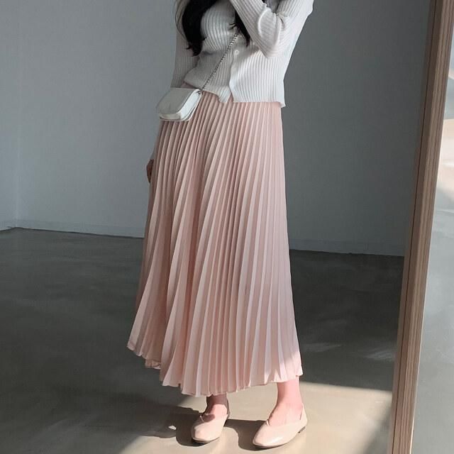 Elastic Waist Accordion Pleated Midi Skirt