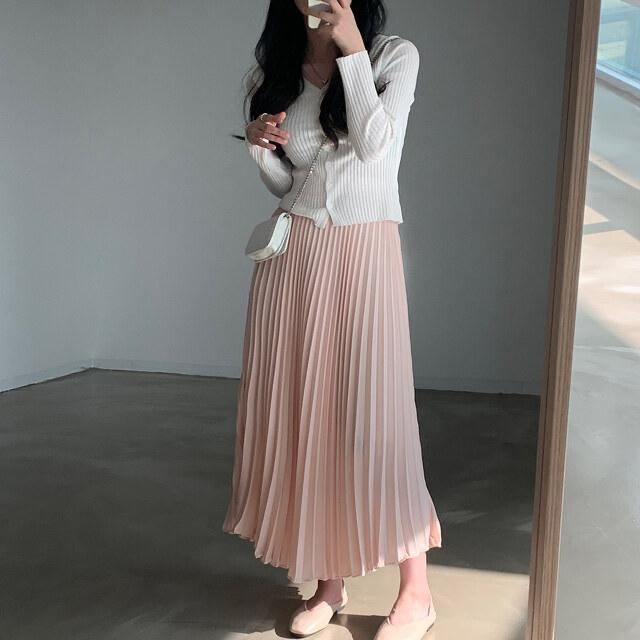 Elastic Waist Accordion Pleated Midi Skirt