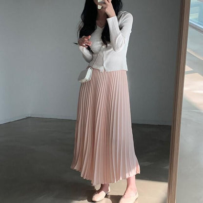 Elastic Waist Accordion Pleated Midi Skirt