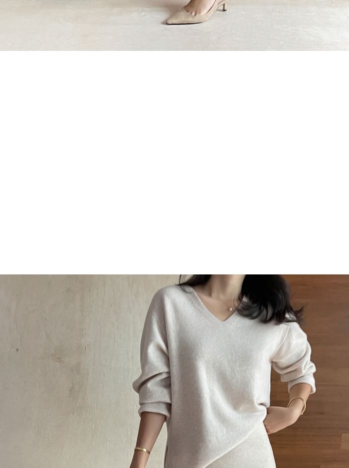 V-Neck Sweater and Knit Pencil Skirt Set