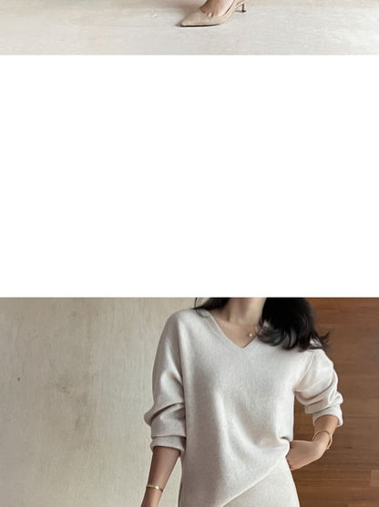 V-Neck Sweater and Knit Pencil Skirt Set