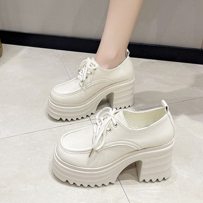 Lace-Up Platform Chunky Heel Derby Shoes