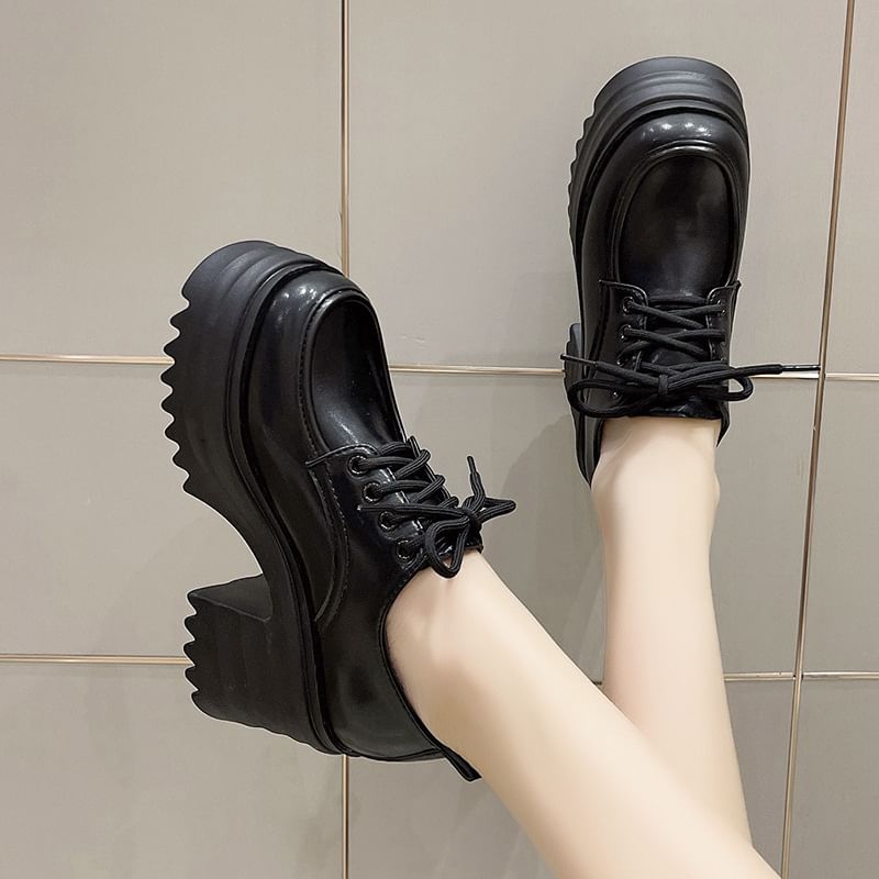 Lace-Up Platform Chunky Heel Derby Shoes