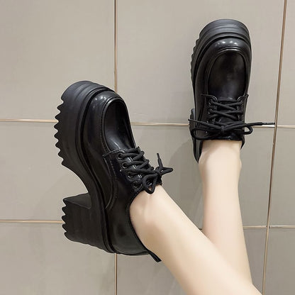 Lace-Up Platform Chunky Heel Derby Shoes