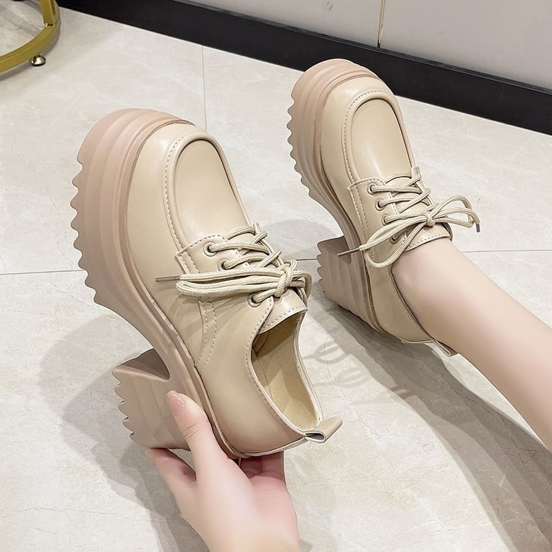 Lace-Up Platform Chunky Heel Derby Shoes
