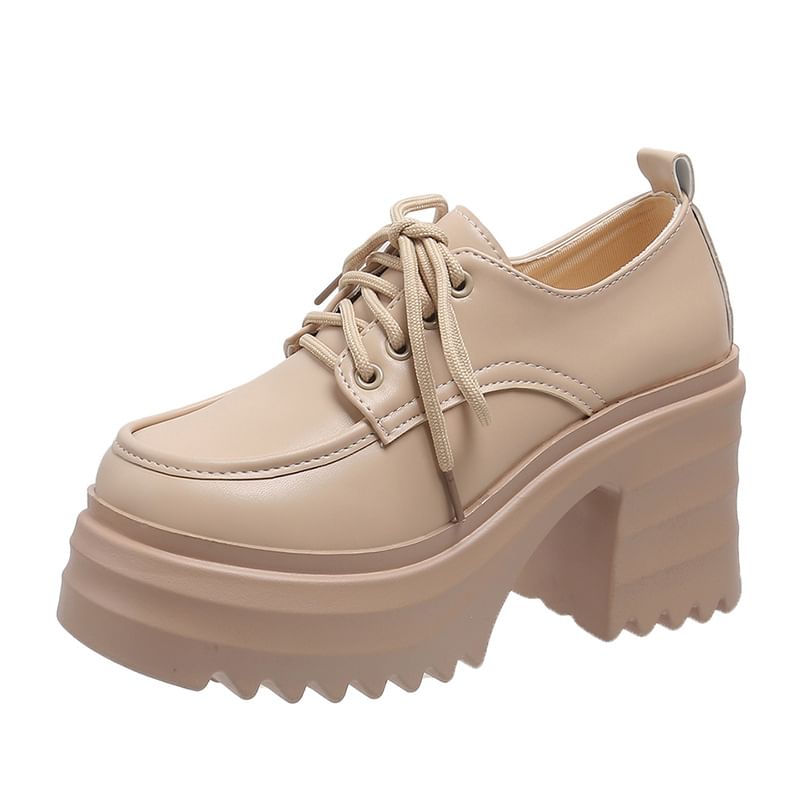 Lace-Up Platform Chunky Heel Derby Shoes