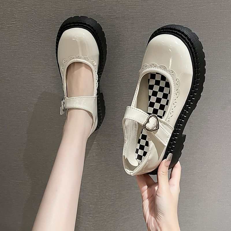 Heart Buckled Platform Mary Jane Shoes