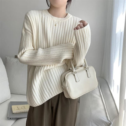 Crew Neck Plain Ribbed Sweater