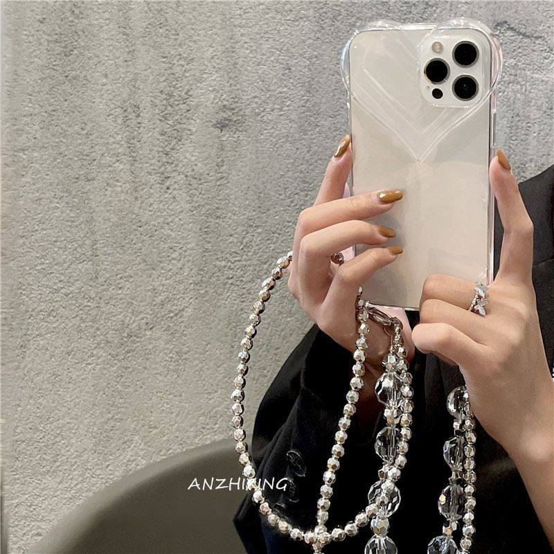Phone Heart Chain Crystal Transparent Case Faux