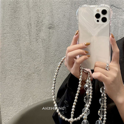 Phone Heart Chain Crystal Transparent Case Faux