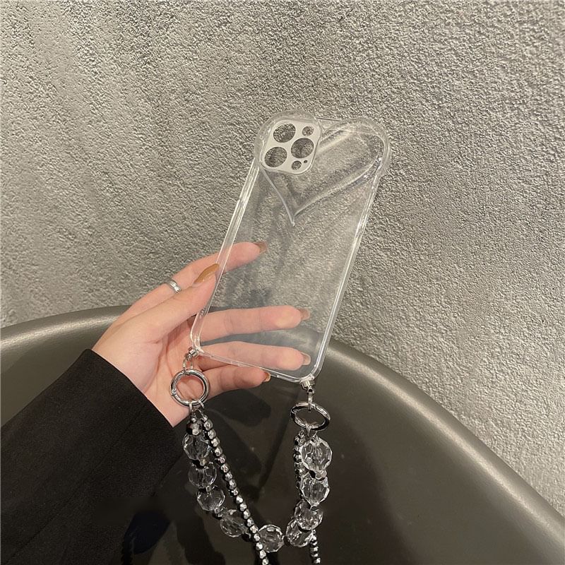 Phone Heart Chain Crystal Transparent Case Faux