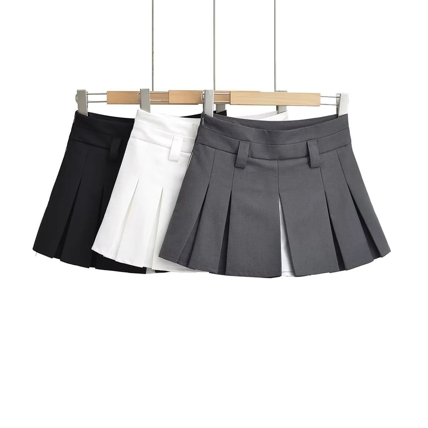 Low-Rise Color-Block Mini Pleated A-Line Skirt