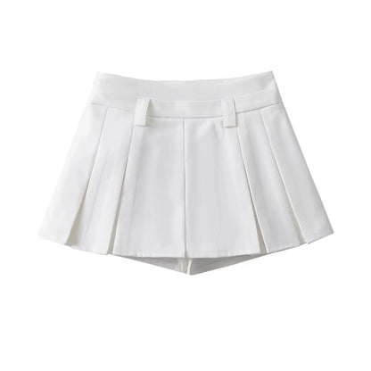 Low-Rise Color-Block Mini Pleated A-Line Skirt