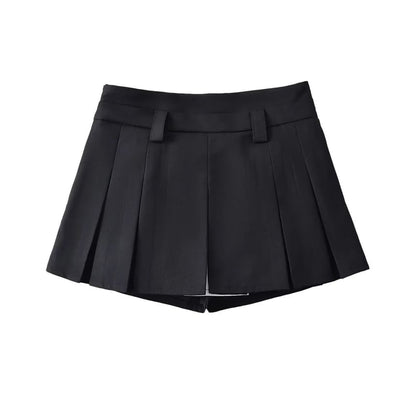 Low-Rise Color-Block Mini Pleated A-Line Skirt