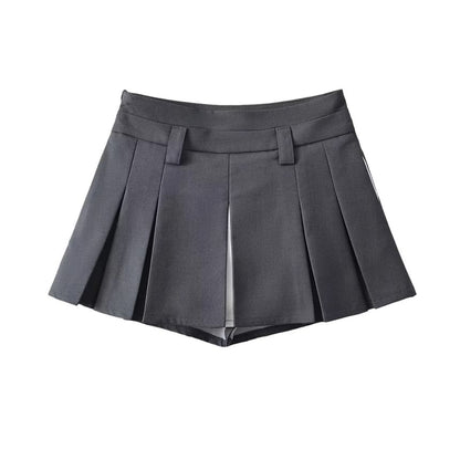 Low-Rise Color-Block Mini Pleated A-Line Skirt