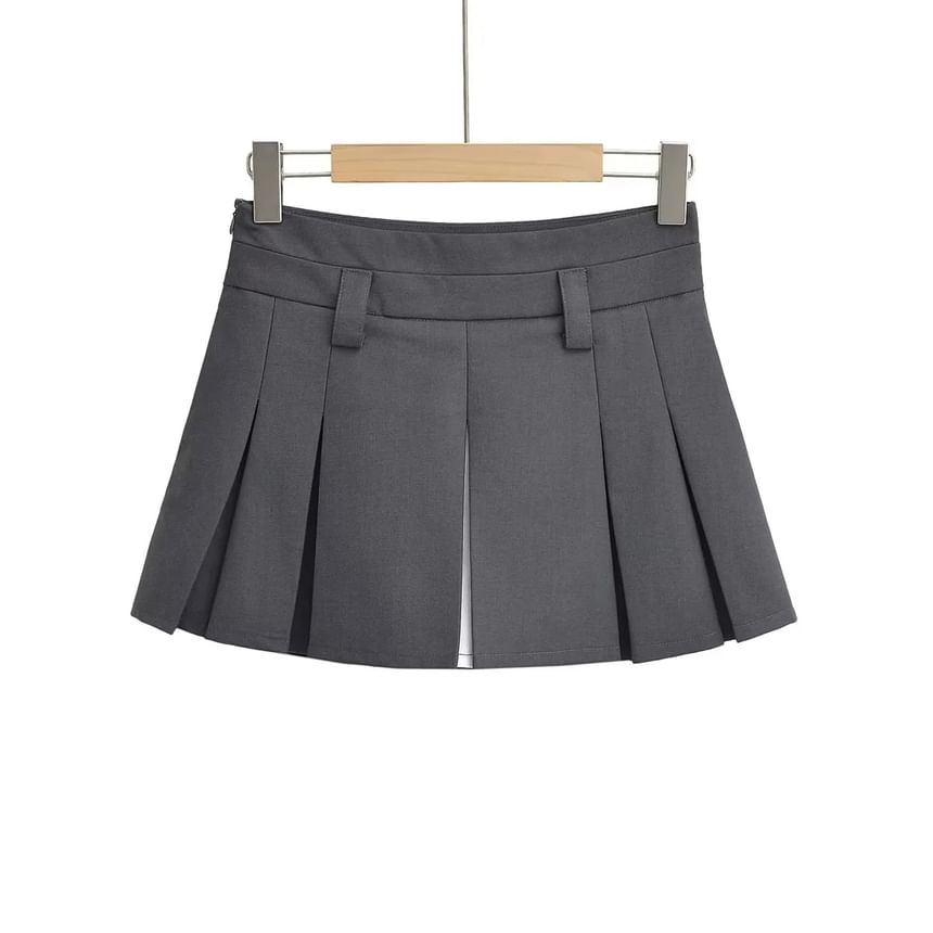 Low-Rise Color-Block Mini Pleated A-Line Skirt