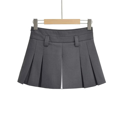Low-Rise Color-Block Mini Pleated A-Line Skirt
