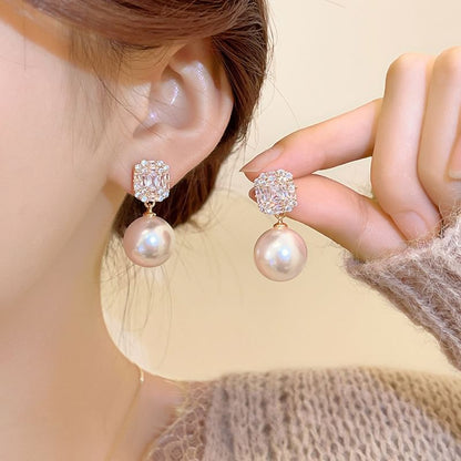 Rhinestone Earring Pearl Drop Faux