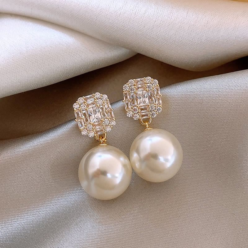 Rhinestone Earring Pearl Drop Faux