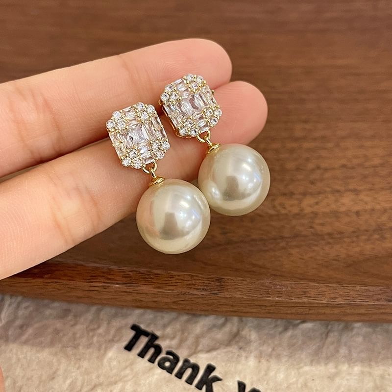 Rhinestone Earring Pearl Drop Faux