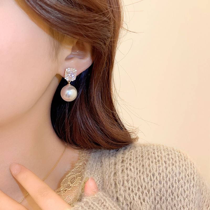 Rhinestone Earring Pearl Drop Faux