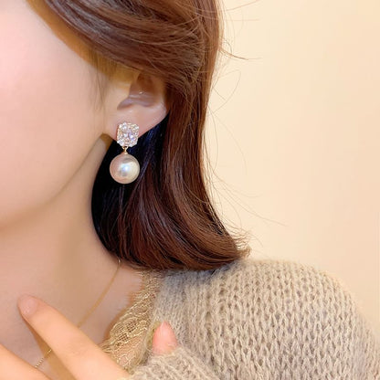 Rhinestone Earring Pearl Drop Faux