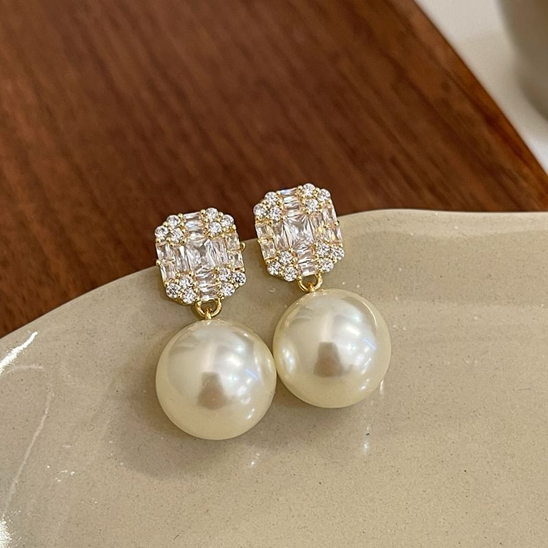Rhinestone Earring Pearl Drop Faux