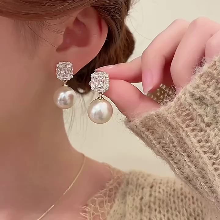 Rhinestone Earring Pearl Drop Faux