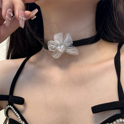 Leather Faux Choker Heart Floral