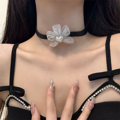 Leather Faux Choker Heart Floral