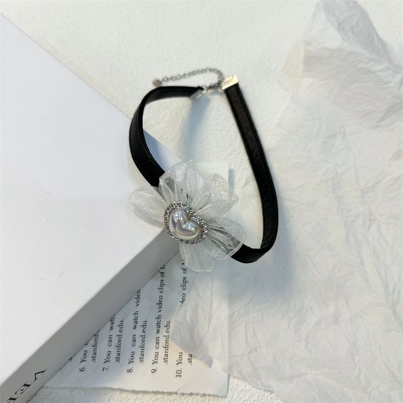 Leather Faux Choker Heart Floral