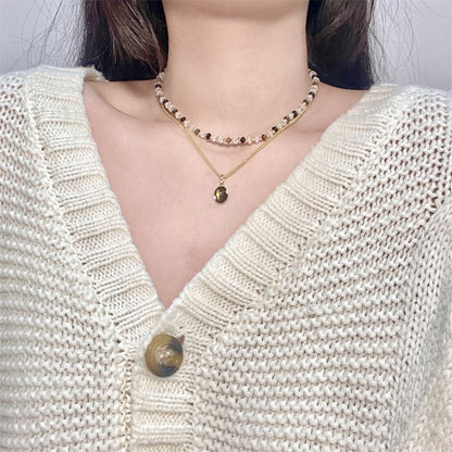 Pendant Gemstone Necklace Layered Beaded