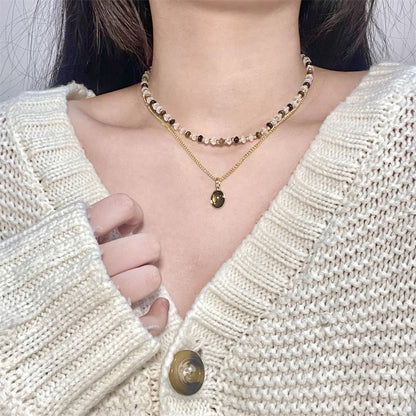 Pendant Gemstone Necklace Layered Beaded