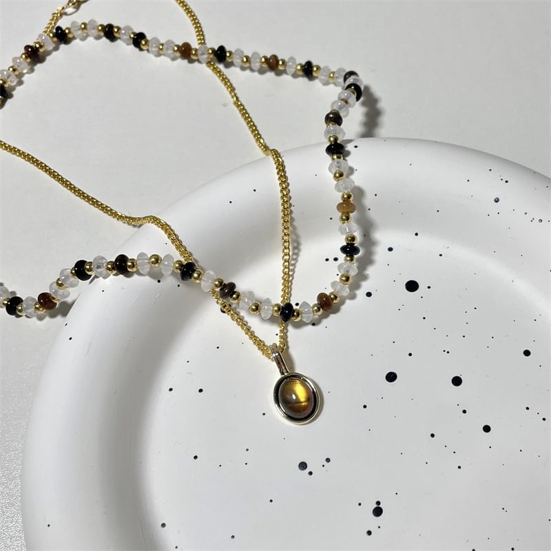 Pendant Gemstone Necklace Layered Beaded