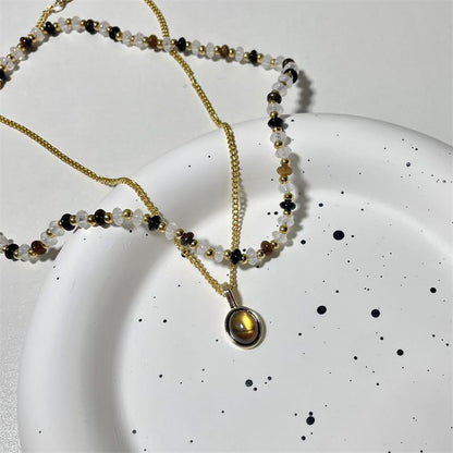 Pendant Gemstone Necklace Layered Beaded