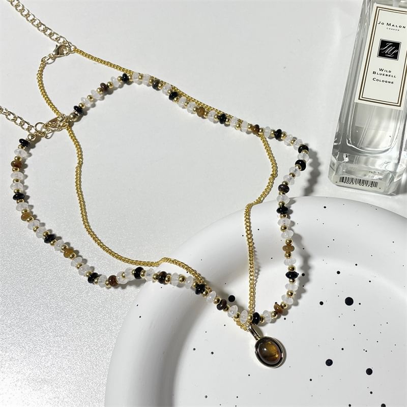 Pendant Gemstone Necklace Layered Beaded