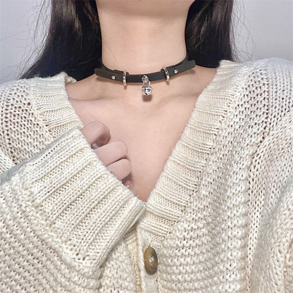 Bell Faux Choker Pendant Leather
