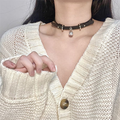 Bell Faux Choker Pendant Leather