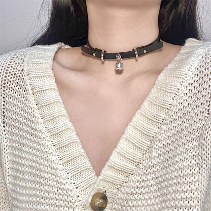 Bell Faux Choker Pendant Leather