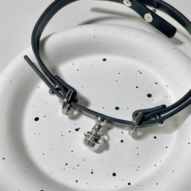 Bell Faux Choker Pendant Leather